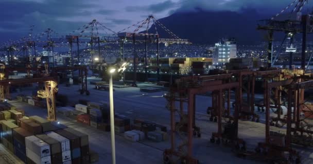 Drone Shot Table Bay Harbour Steel Containers Gantry Cranes Table — Vídeo de stock
