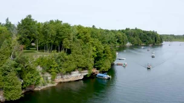 Aerial Drone Flight Boat Parade Lake Usa Summer — Vídeo de Stock