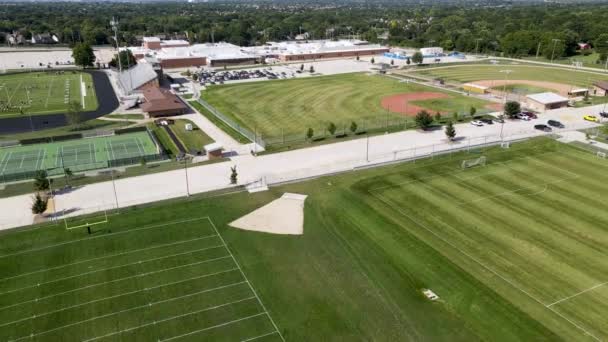 American Sports Concept Baseball Soccer Football Grass Fields Aerial Drone — Stock videók