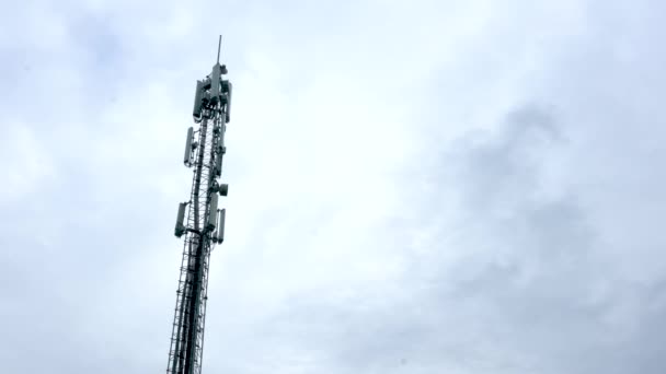 Telecommunication Tower Abstract Composition Left Transmitter Antennas Mast — стоковое видео