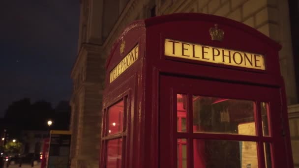 Close View Typical Beautiful Unique London Red Telephone Cabin Night — Video Stock