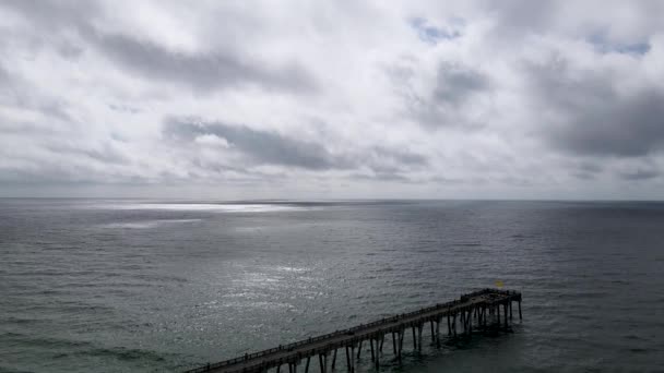 Relaxing Scene Ocean Pier Beautiful Clouds Horizon Aerial Drone Seascape — Video Stock
