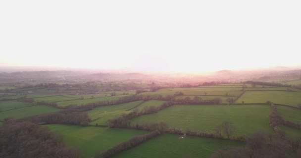 Glorious Sunrise Vast Farmland Misty Morning Beautiful Nature Scenery Aerial — Video