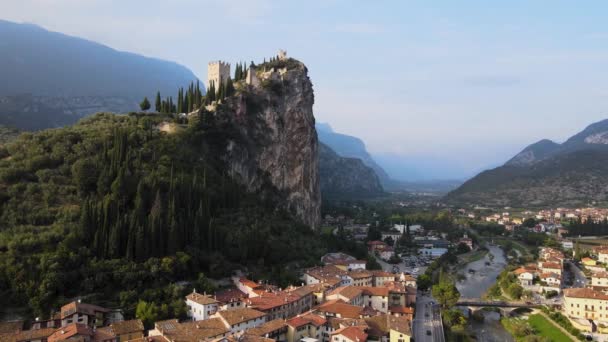 Aerial View Castello Arco Riva Del Garda Trentino Italy Medieval — стоковое видео