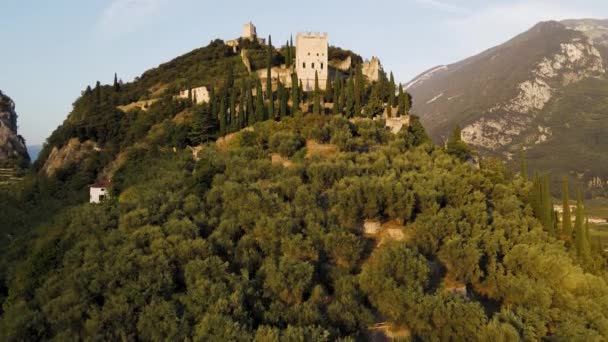 Aerial View Arco Castle Medieval Buildings Riva Del Garda City — ストック動画