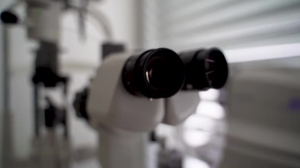 Close Slit Lamp Ocular Optometrist Office Shallow Depth Field — Vídeo de stock