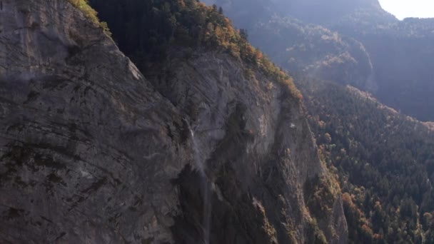 Aerial Small Waterfall Mountain Ridge — Stockvideo