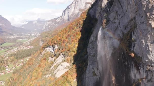 Aerial Rainbow Being Created Waterfall — Stock video