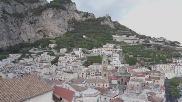 Aerial View Picturesque Amalfi Italian Town Mediterranean Sea Coastline Scenic — Stockvideo