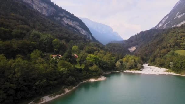 Aerial View Scenic Coastline Lush Lago Trenno Trentino North Italy — Vídeos de Stock