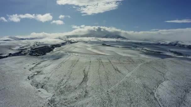Slow Tracking Forward Drone Shot Snowy Expansive Plain — 图库视频影像