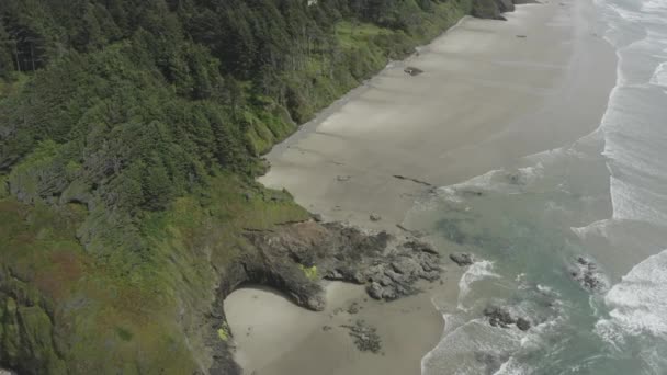 Slow Dropping Panning Drone Shot Rocky Cliffs Expansive Coastline — Vídeos de Stock