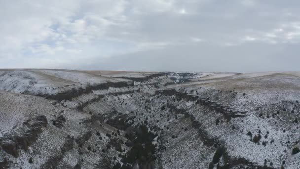 Rising Drone Shot Snowy Canyon Idaho — стоковое видео