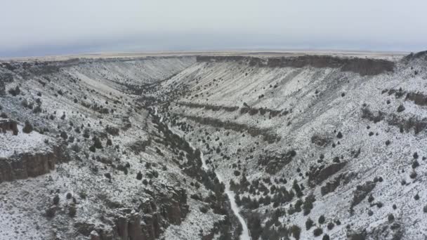 Slow Tracking Drone Shot Snowy Canyon — Stockvideo