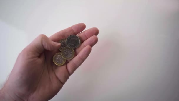 Obverse Reverse Five Pieces British One Pound Coins Hand White — 비디오