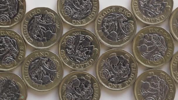 British One Pound Coins Engraved Iconic Floral Design Flat Lay — Wideo stockowe