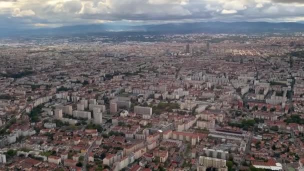 Aerial View City Lyon France Sunset — Stockvideo