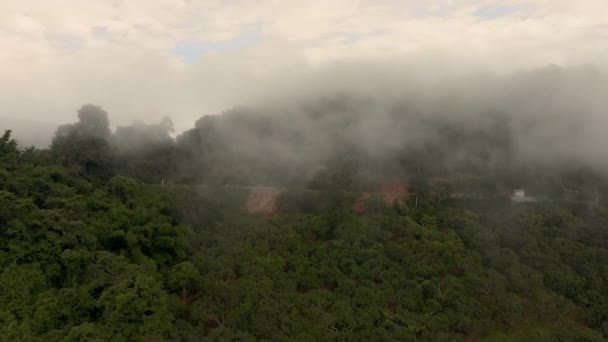 Foggy Cloudy Evening Aerial Mountains Overview — Wideo stockowe