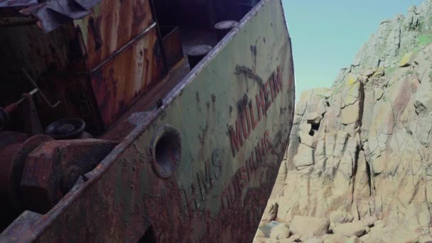 Rms Mulheim Shipwreck Mayon Cliff Land End Sennen Cove Cornwall — Stok video