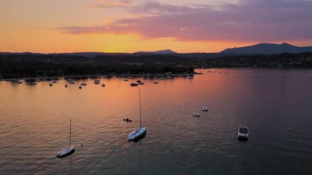 Magical Colorful Sunset Sky Mirror Reflection Lago Garda Italy Salo — Stockvideo