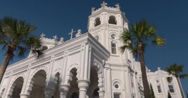 Low Angle View Historic Sacred Heart Catholic Church Galveston Island — Video Stock
