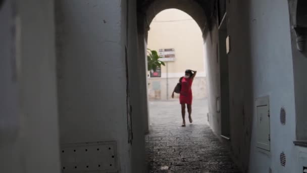 Lonely Woman Face Mask Walking Streets Passage Amalfi City Italy — Wideo stockowe