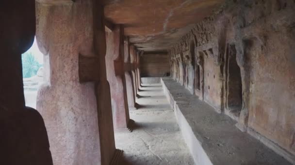 Slow Movement Forward Stone Carved Temple — стоковое видео