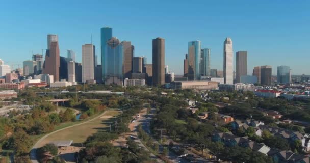 Drone View Skyscrapers Downtown Houston Area Video Filmed Best Image — Video Stock