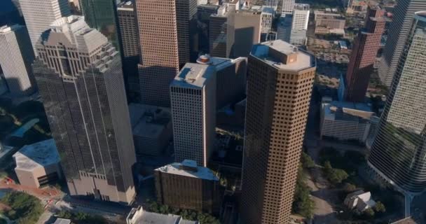 Drone View Skyscrapers Downtown Houston Area Video Filmed Best Image — стокове відео