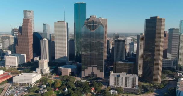 Drone View Skyscrapers Downtown Houston Area Video Filmed Best Image — Vídeo de Stock