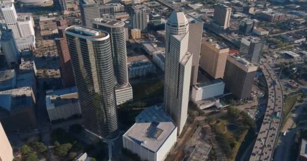 Drone View Skyscrapers Downtown Houston Area Video Filmed Best Image — Vídeo de Stock