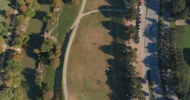 Вид Высоты Птичьего Полета Парк Элеонор Тинсли Напротив Центра Хьюстона — стоковое видео
