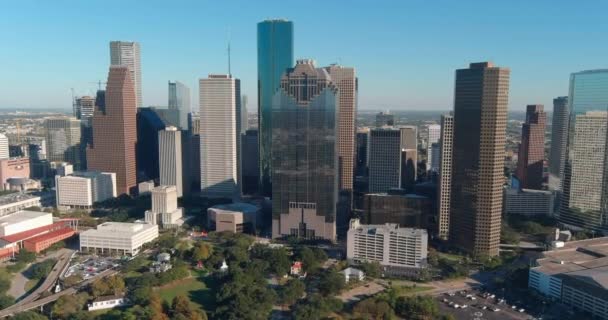 Drone View Skyscrapers Downtown Houston Area Video Filmed Best Image — Vídeo de Stock