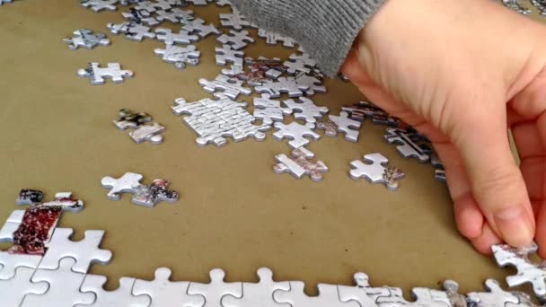 Puzzle Being Made Only Most Outer Row Already Put Together — Stockvideo