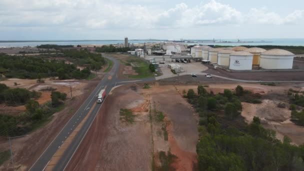 Drone Shot East Arm Industrial Area Oil Storage Darwin Northern — Stockvideo