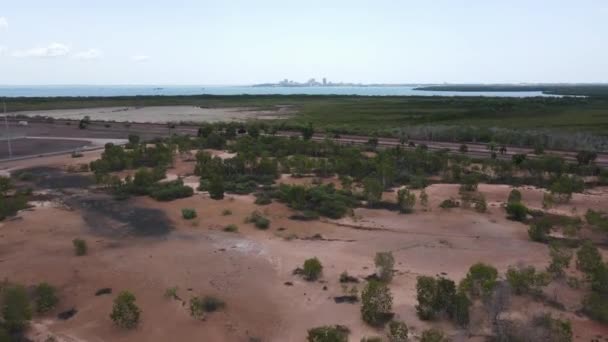 Slow Moving Ascending Aerial Drone Shot East Arm Industrial Area — Vídeos de Stock