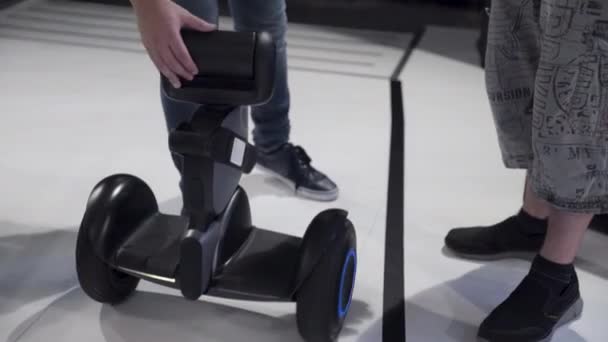 Man Recalibrating Autonomous Robot Exhibition Hannovermesse Germany — Stock Video
