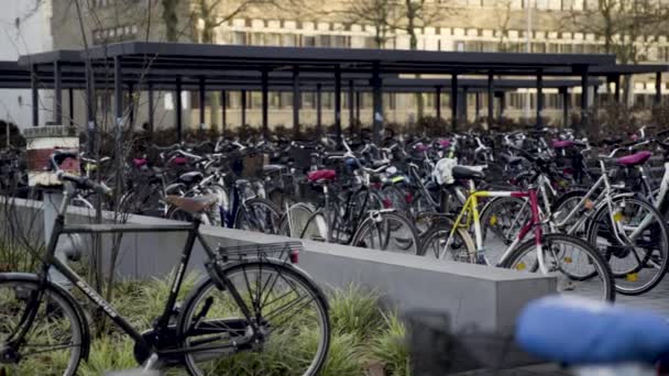 Pan Bike Parking Lot Infront University Symbol Green Transportation — Stockvideo