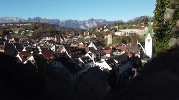 Wide Footage Feldkirch Valley Town Austria — Stock videók