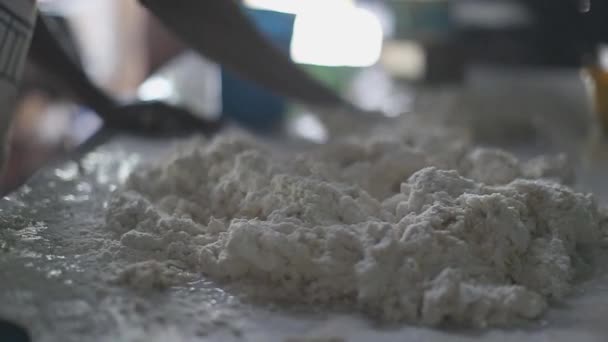 Hands Mixing Pile Flour Dough — Stockvideo