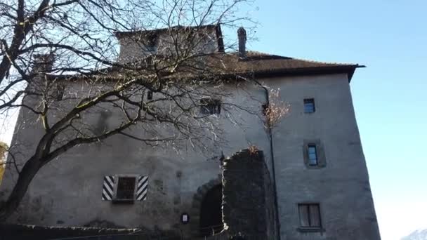 Old Historical Schattenburg Museum Feldkirch Building Looks Ruin People — Vídeos de Stock