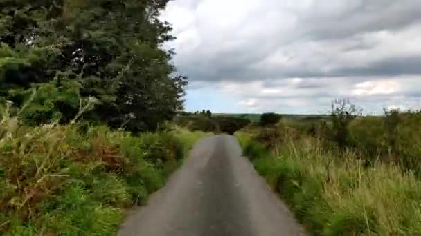 Narrow Country Road Villages England Lots Green Grass Right Next — Stockvideo