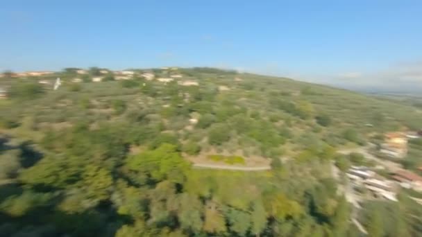 Flock Birds Medieval Village Tuscan Hills Sinalunga Italiy Aerial View — Stok video