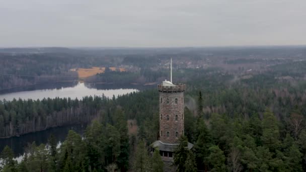 Close Aerial View Aulanko Tower City Hmeenlinna Background You Can — Stockvideo