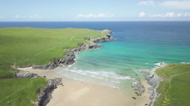 Picturesque Landscape Calm Blue Sea Kelsey Head West Pentire Peninsula — Stock Video