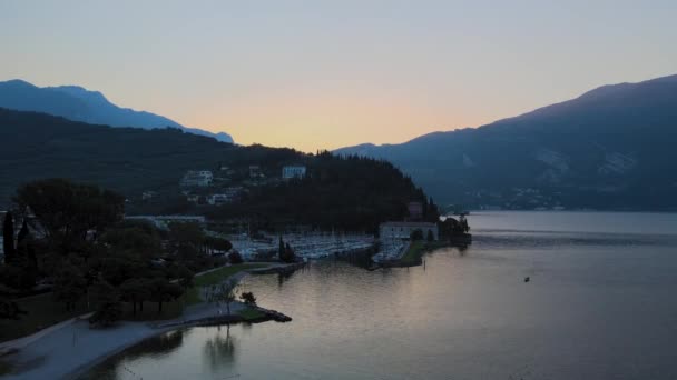 Aerial View Riva Del Garda Overview City Sunrise Garda Lake — Video