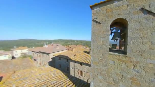 Old Historic Bell Tower Church Sunny Day Sinalunga Tuscany Italy — Vídeos de Stock