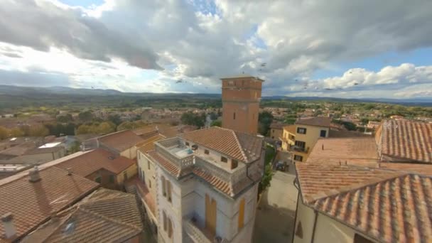 Flock Birds Flying Comune Village Bettole Sinalunga Tuscany Italy Fpv — Video Stock