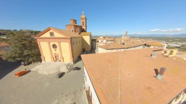 Drone Shot Collegiata San Martino Roman Catholic Collegiate Church Sinalunga — Stok video