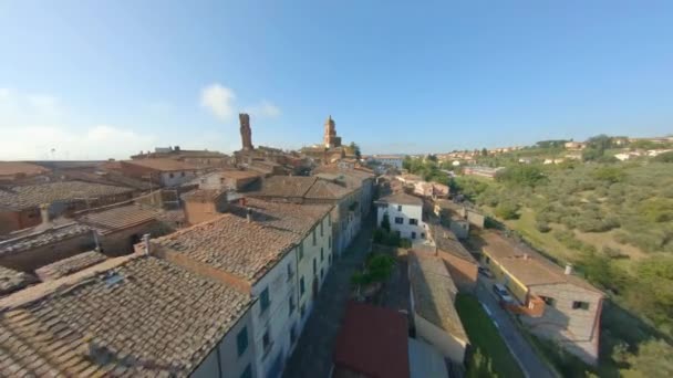 Flyover Old City Landscape Comune Sinalunga Tuscany Italy Aerial Shot — Vídeos de Stock